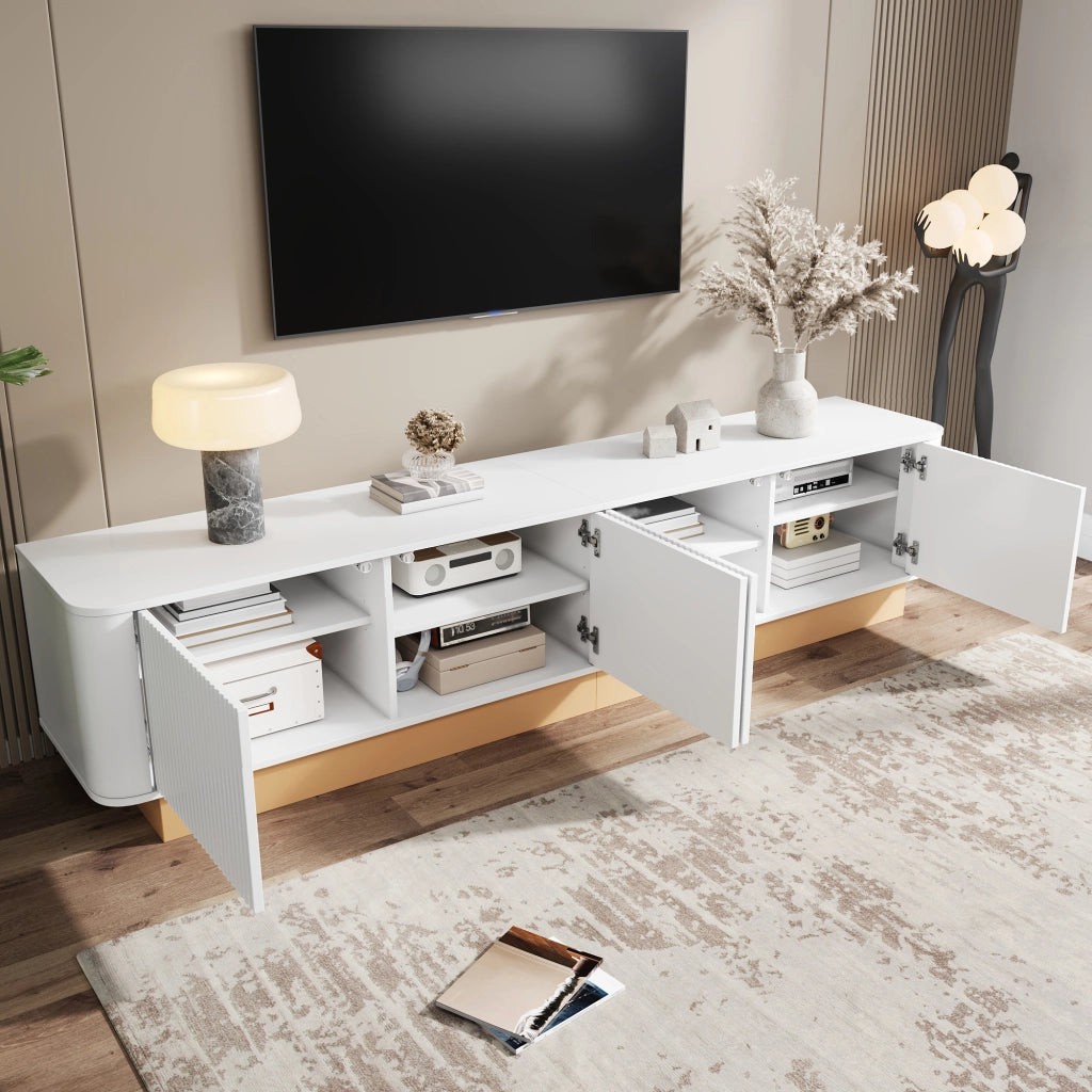 Mobile TV 200x40x47.5 cm con 4 ante e ripiani regolabili in MDF bianco