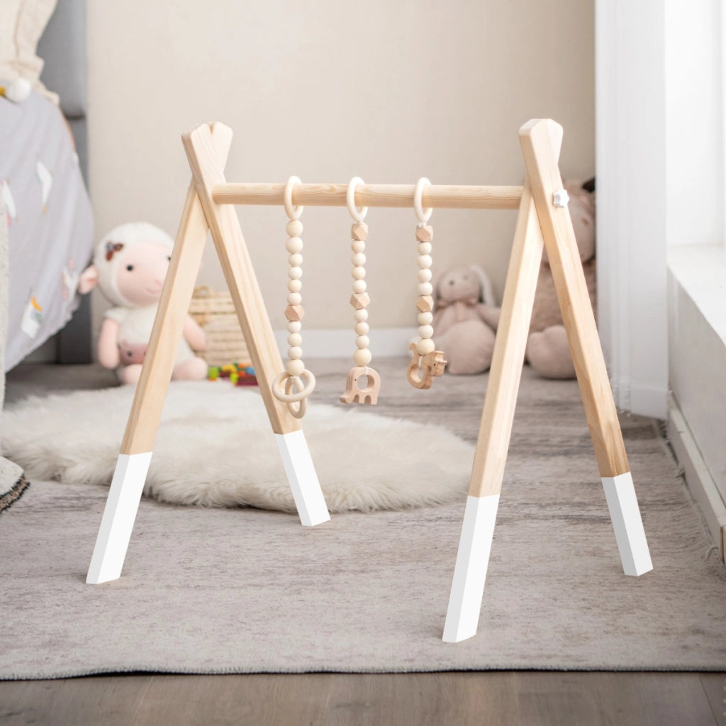 Palestrina con giocattoli pieghevole per bambini + 3 mesi, Centro di attivit¨¤ di legno 60x44x60cm Bianco