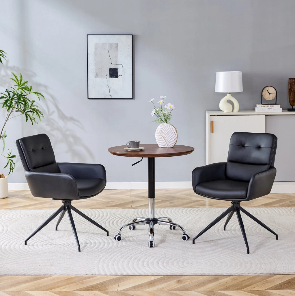 SEDIA Girevole 85 cm in PU Nero e Metallo Nero Set da 2 pezzi