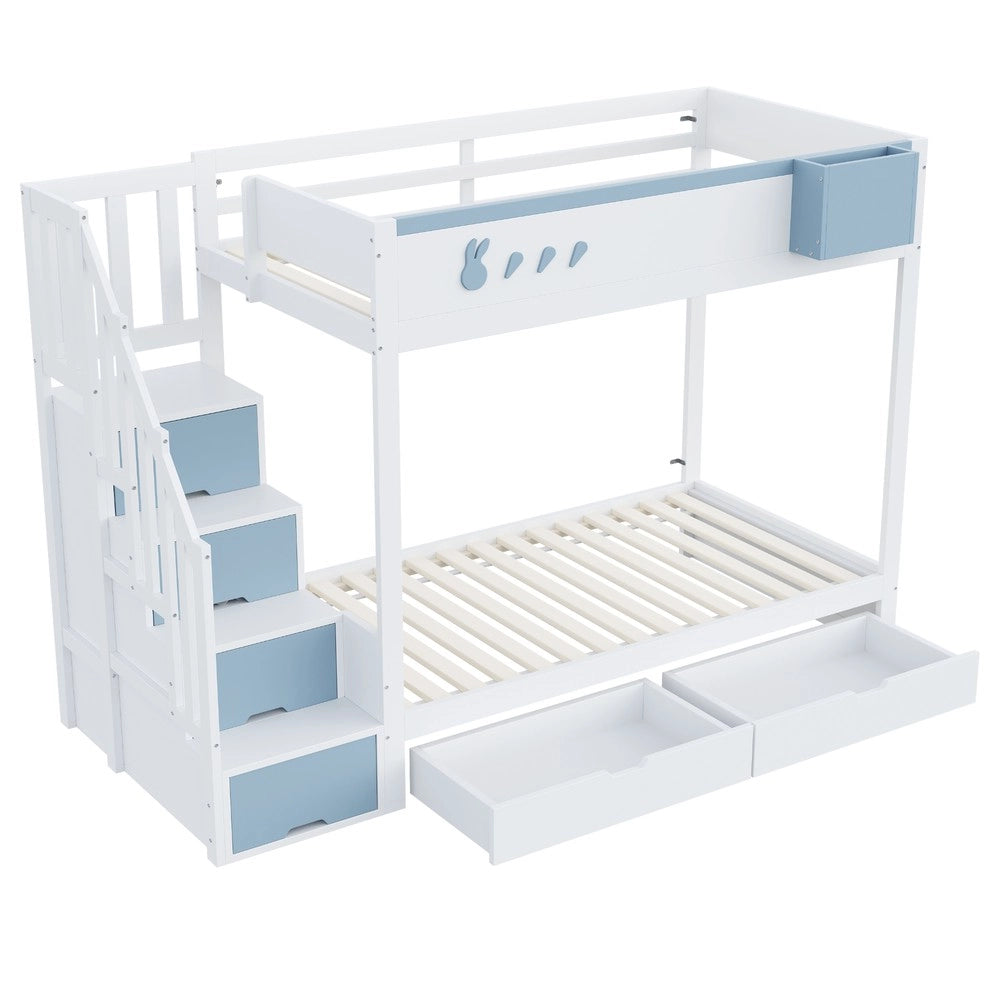 Letto a Castello Bambini con Cassetti e Doghe ¨C MINIMAL ¨C Bianco e Blu 90x200