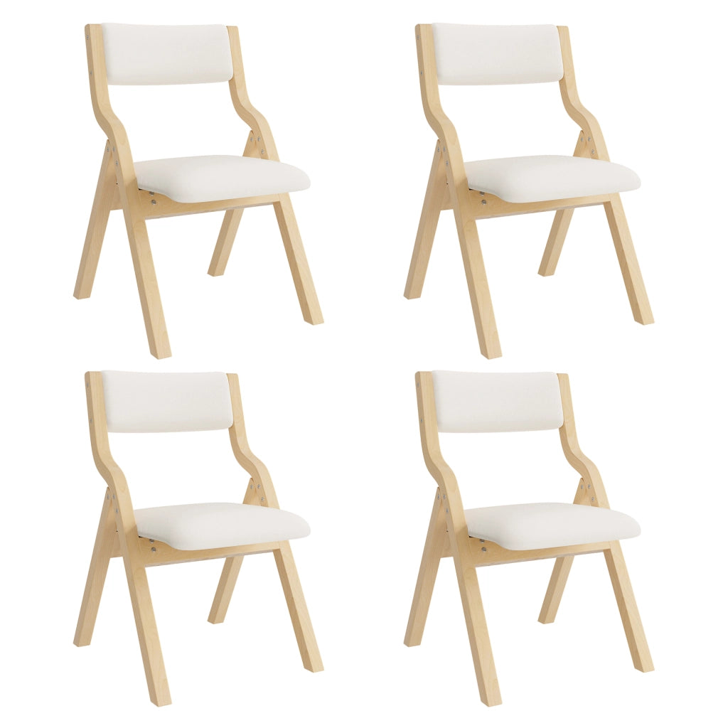 Set di 4 sedie da pranzo pieghevoli con struttura in legno massiccio, seduta imbottita e tessuto in lino beige