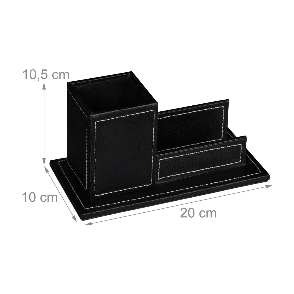 Moderno organizer da scrivania per biglietti da visita 20 x 10 x 10 cm elegante contenitore effetto pelle nera 13_0012145