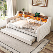 Letto Singolo Contenitore Imbottito in Velluto con LED e USB ¨C MINIMAL ¨C Beige 90x190