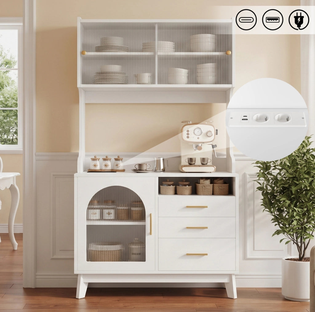 Credenza alta bianca con prese e porte USB