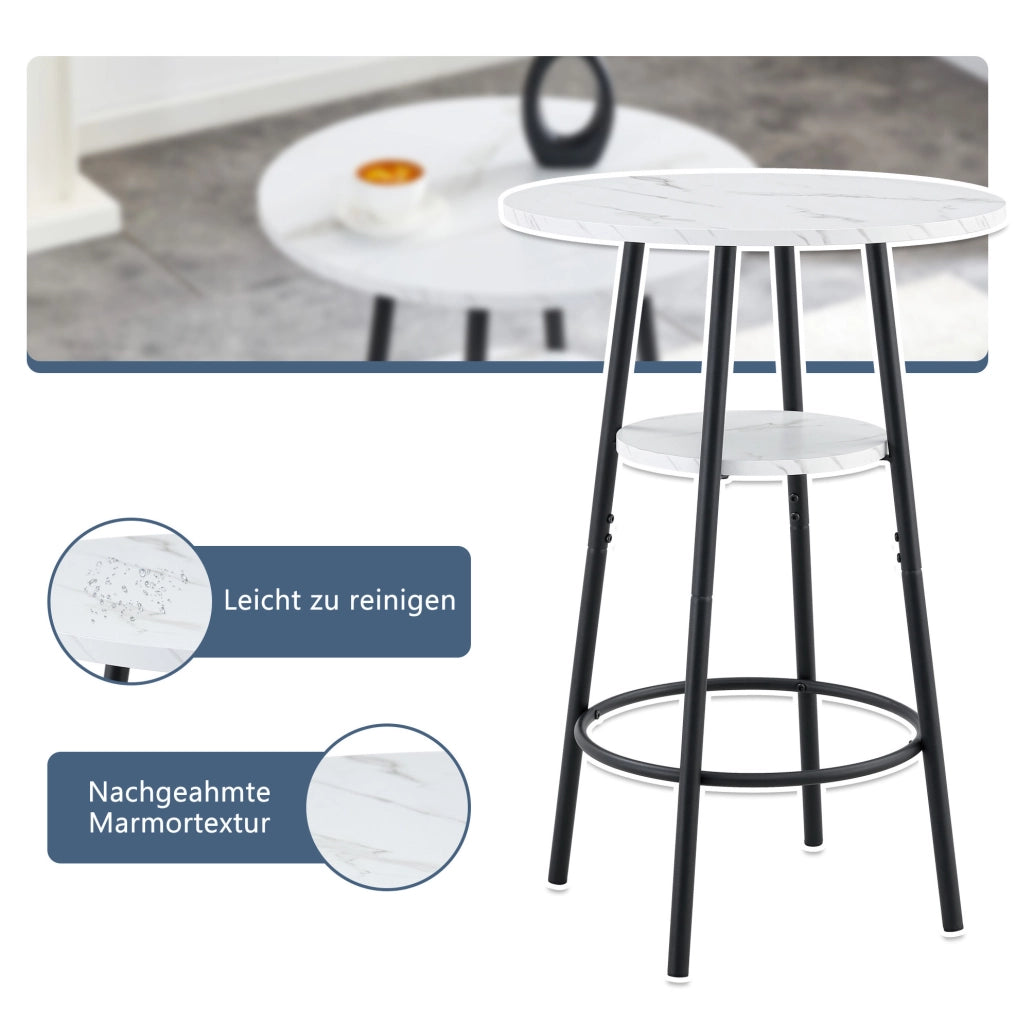 TAVOLO BAR 60 cm Marmo bianco e metallo nero con doppio piano