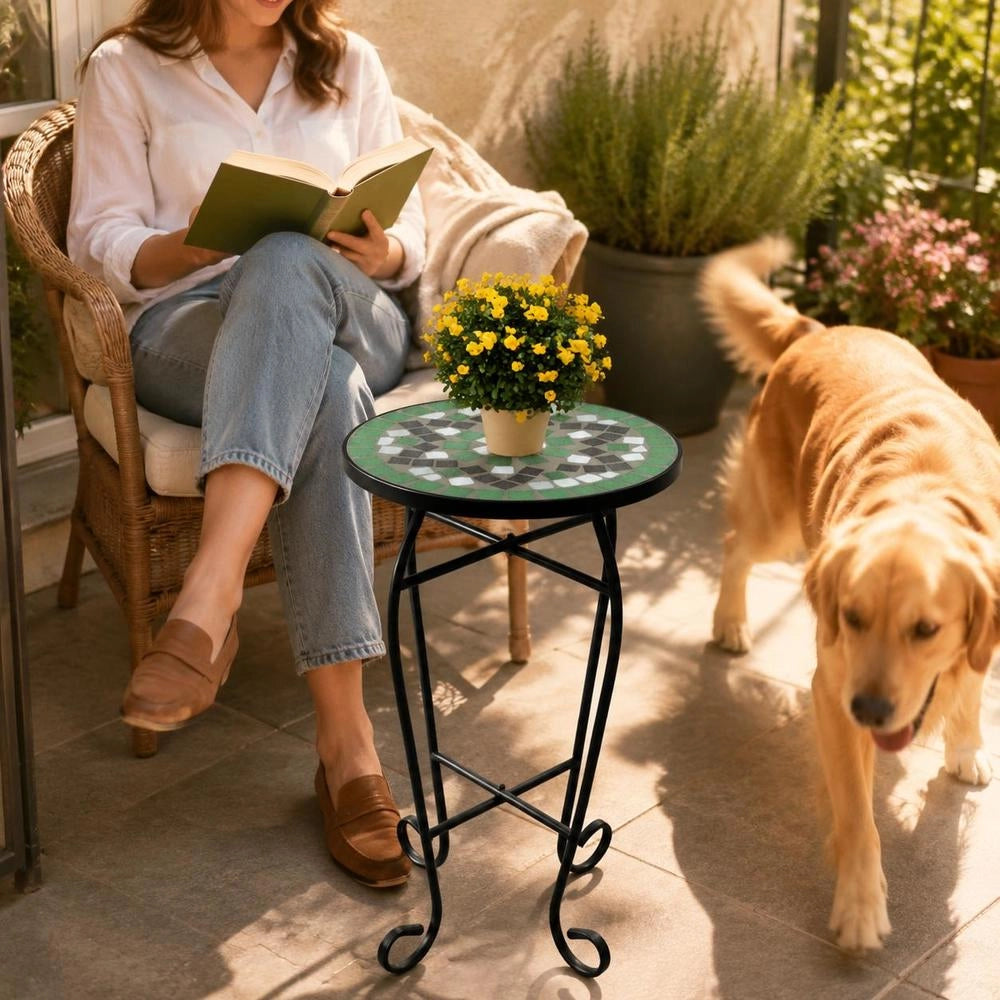Side Table Mosaic Green And White