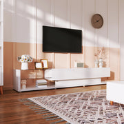 Mobile TV 170x36x38 cm Bianco Lucido con LED Multicolore, 2 Cassetti e 2 Ripiani in Vetro