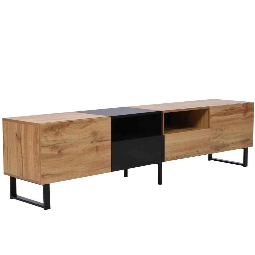 Mobile porta TV moderno nero e legno 190 cm