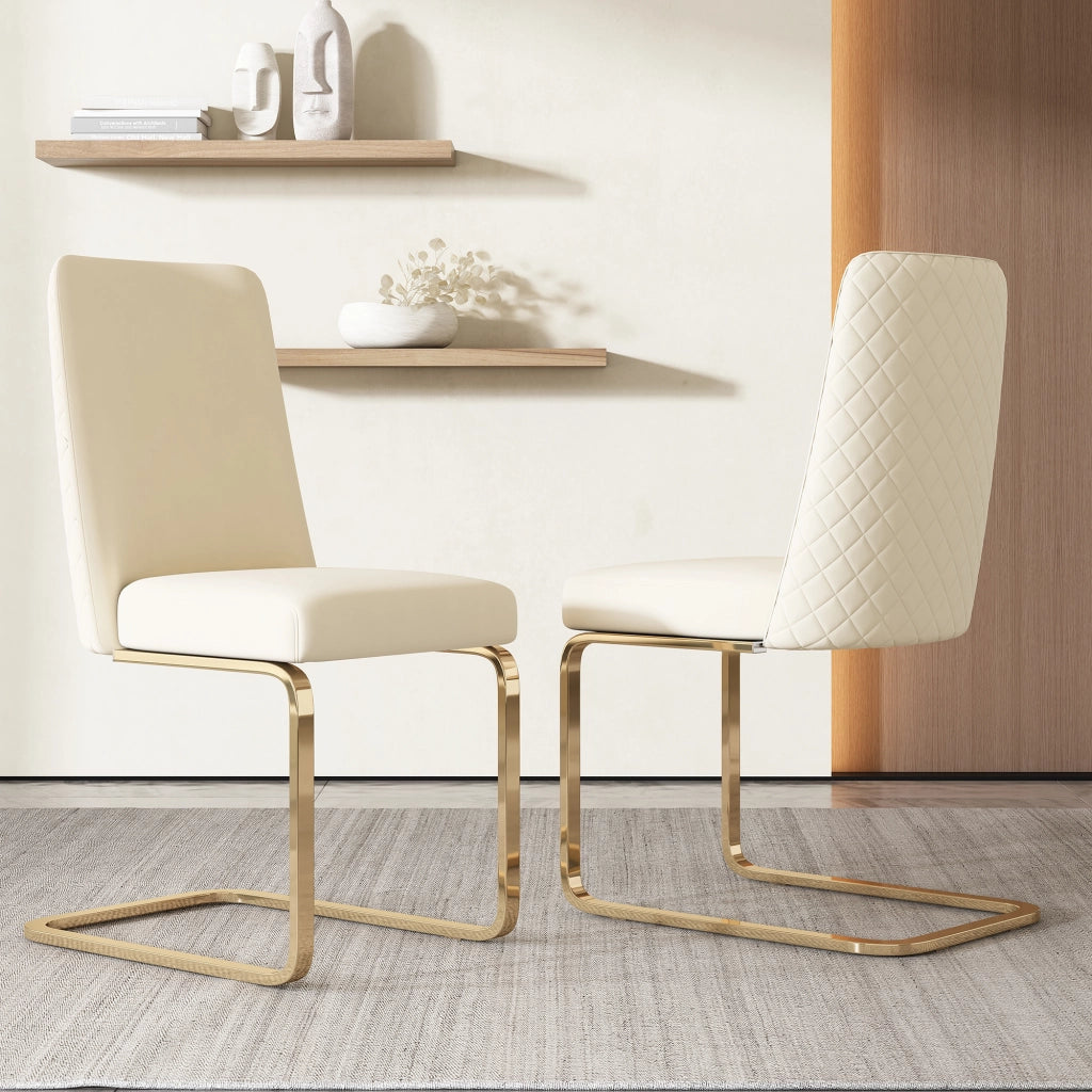 Set di 4 sedie da pranzo con schienale trapuntato e seduta imbottita in velluto beige con gambe in metallo