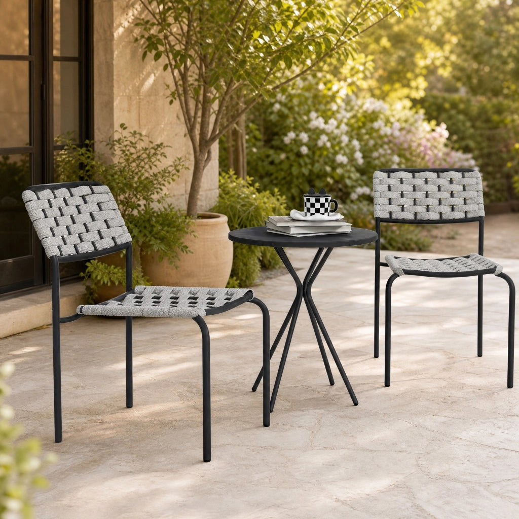 Set bistrot da esterno 3 pezzi con 2 sedie impilabili e tavolo; grigio