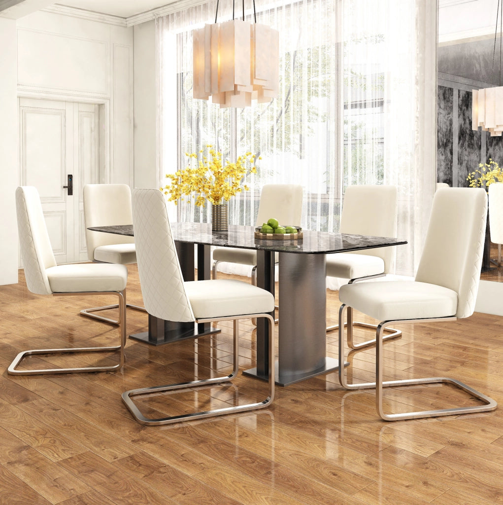 SEDIA da pranzo in velluto beige e silver, Set da 6 pezzi