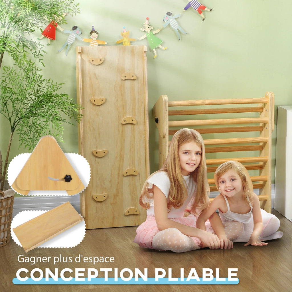 Triangolo rampicante 3 in 1 in legno naturale con scivolo per bambini 18-48 mesi ¨C Xylo ¨C 50 kg