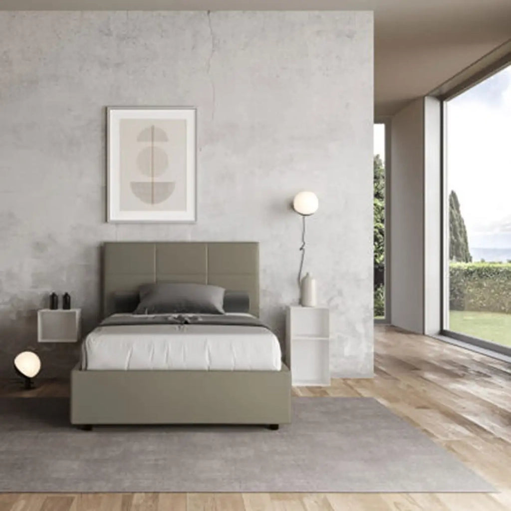 Letto una piazza e mezza con rete imbottito 120x190 similpelle cappuccino Mika