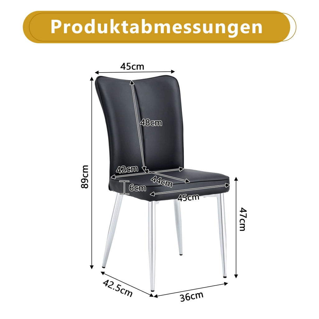 Set di 2 sedie da pranzo con schienale ergonomico; metallo e PU; nero e argento