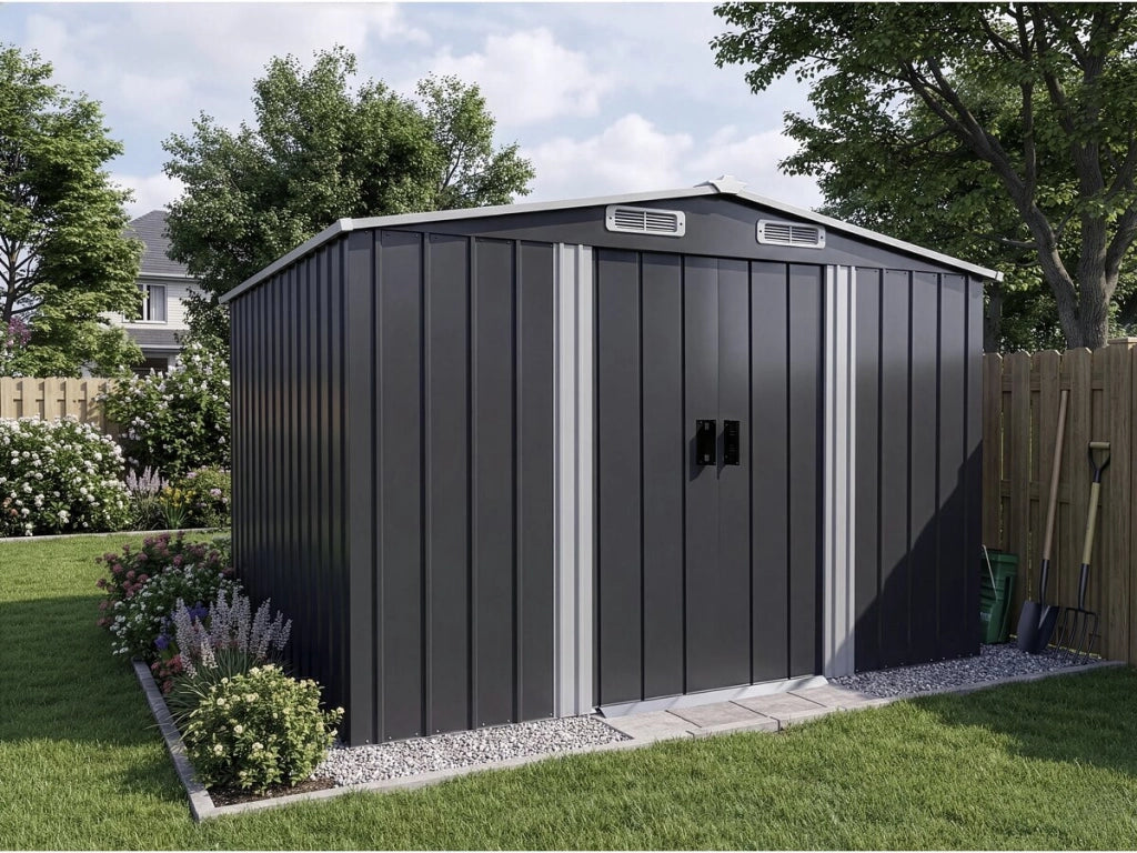 Casetta da giardino in metallo con porta scorrevole "Boston" - 6,54 m² - Grigio
