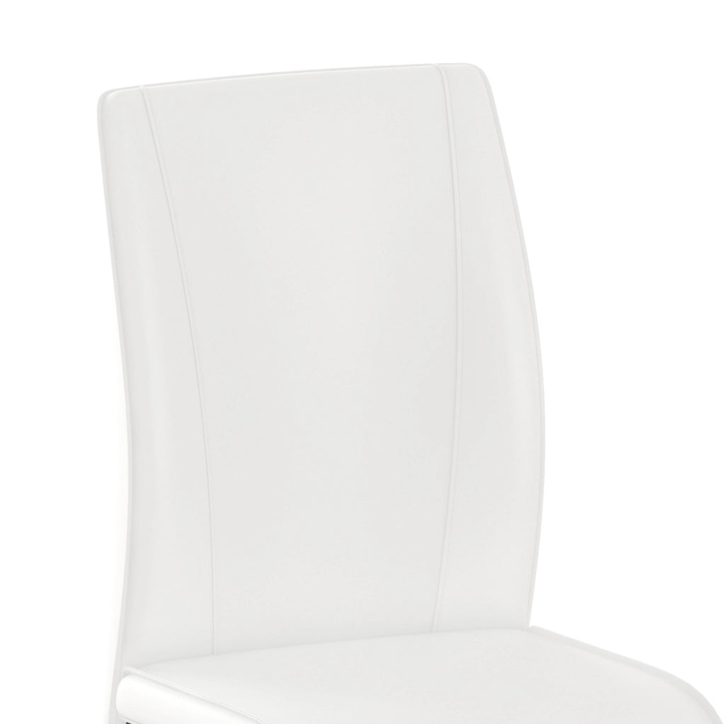 Sedia da pranzo con schienale ergonomico in similpelle bianca e metallo nero