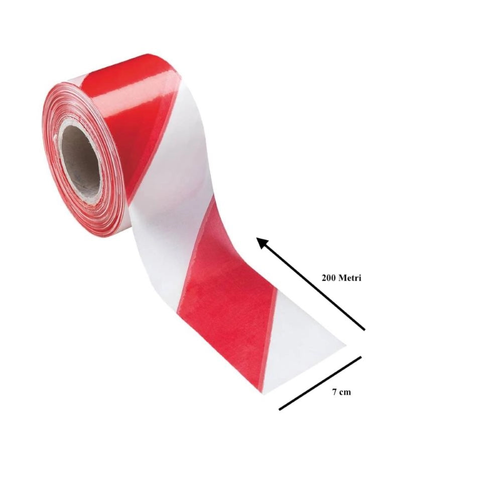 Nastro Segnaletico Bianco e Rosso in PVC 7 cm per 200 Metri con dispenser Conf. 12 pezzi