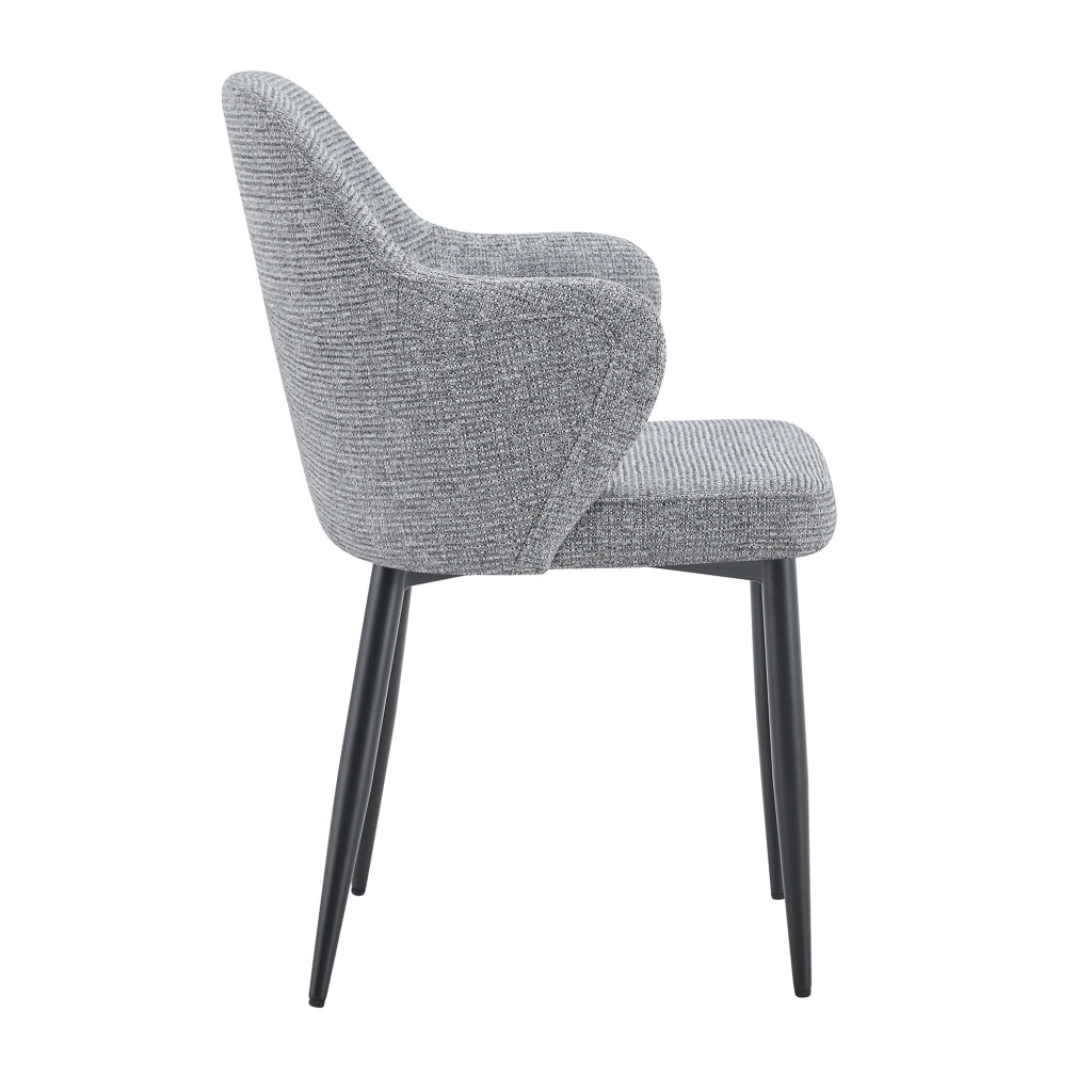 Set di 2 sedie da pranzo grigie in tessuto con schienale avvolgente, gambe in metallo a croce, altezza 83 cm, design moderno per casa