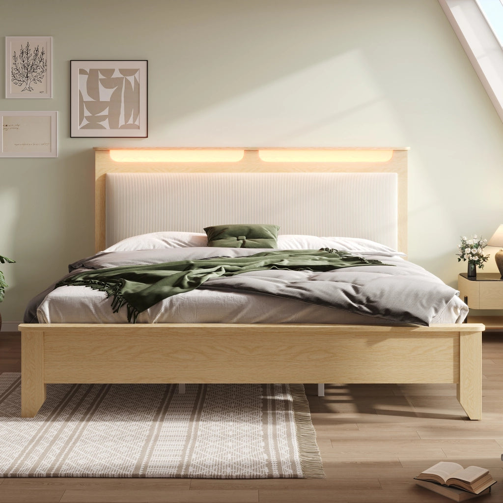 Letto matrimoniale 140 × 200 cm con materasso e testiera illuminata
