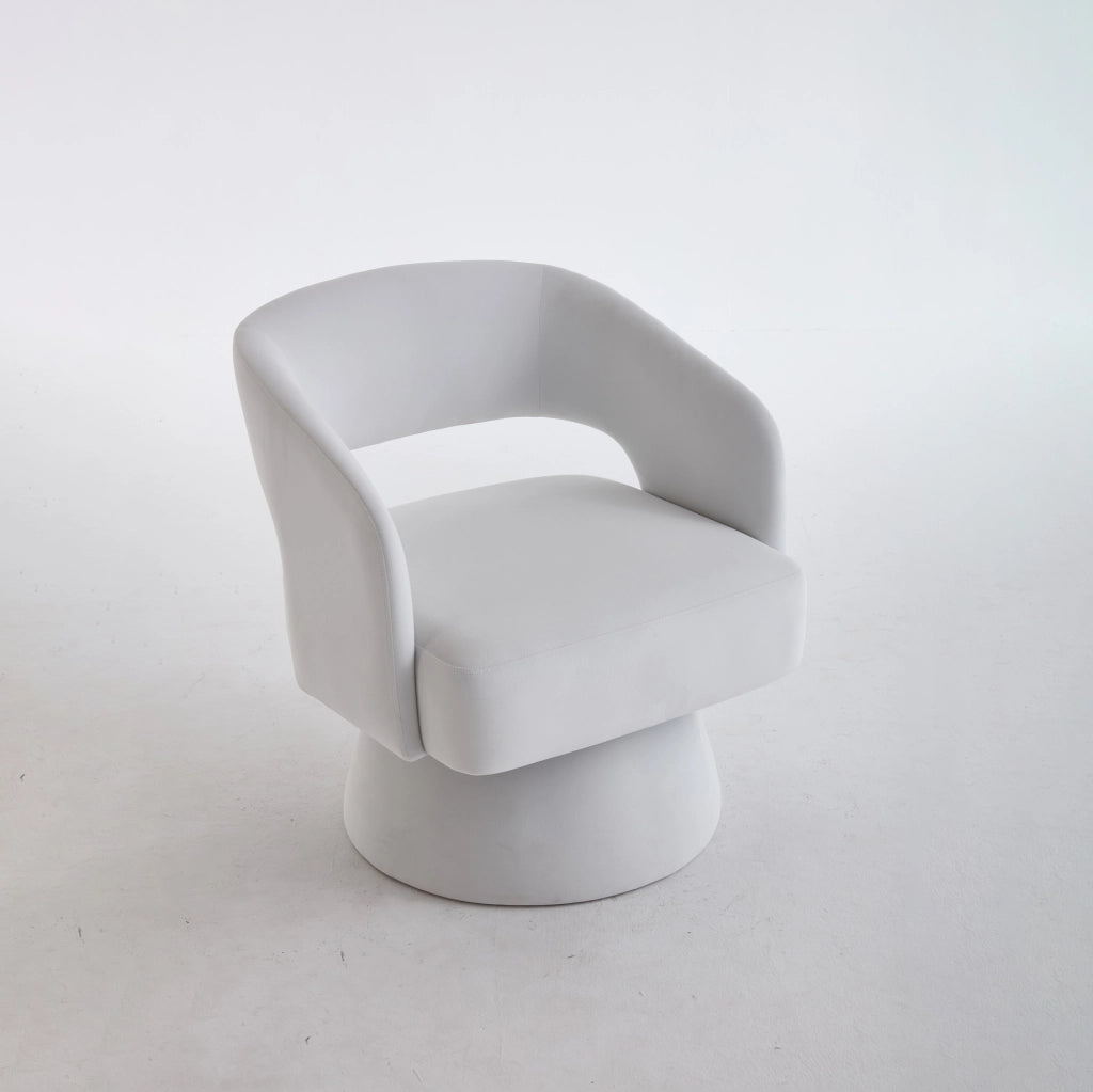 Poltrona girevole moderna in chenille beige con base compatta