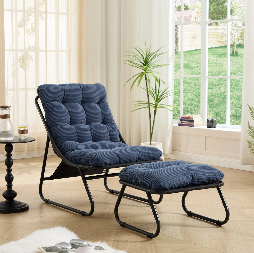 Poltrona lounge da esterno con poggiapiedi in acciaio blu navy HAVRYA