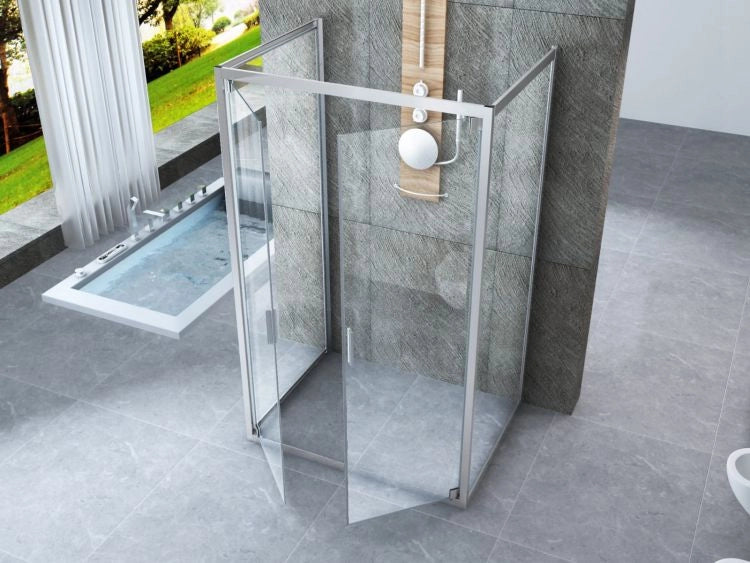 Box doccia Cristallo 6 mm 3 lati - Due Fissi piu' porta Saloon Trasparente - Misura: 75 x 140 x 75 x190h