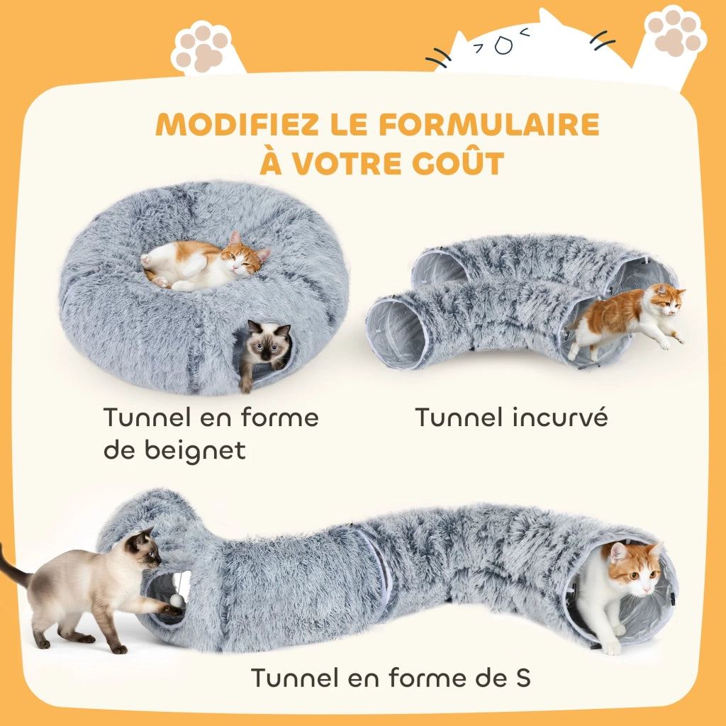 Tunnel per gatti a forma di ciambella 90 x 80 x 27 cm cuscino lavabile comodo contemporaneo essenziale in poliestere grigio chiaro 21_0007822