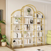 Scaffale a 5 ripiani in metallo e MDF, stile essenziale, oro e bianco