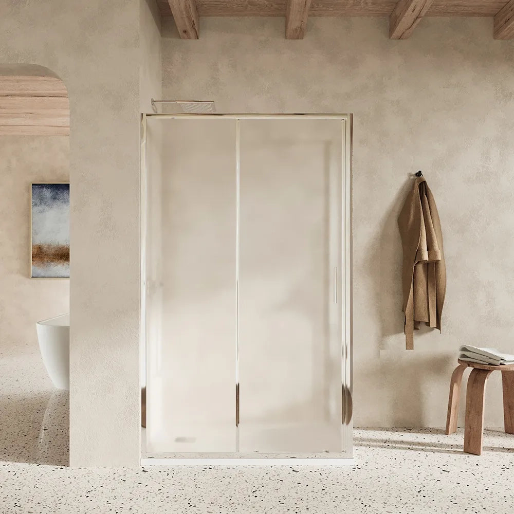 Box doccia slim 90x120cm con porta scorrevole e parete fissa profili cromati e vetro 6mm anticalcare opaco h190| Portofino