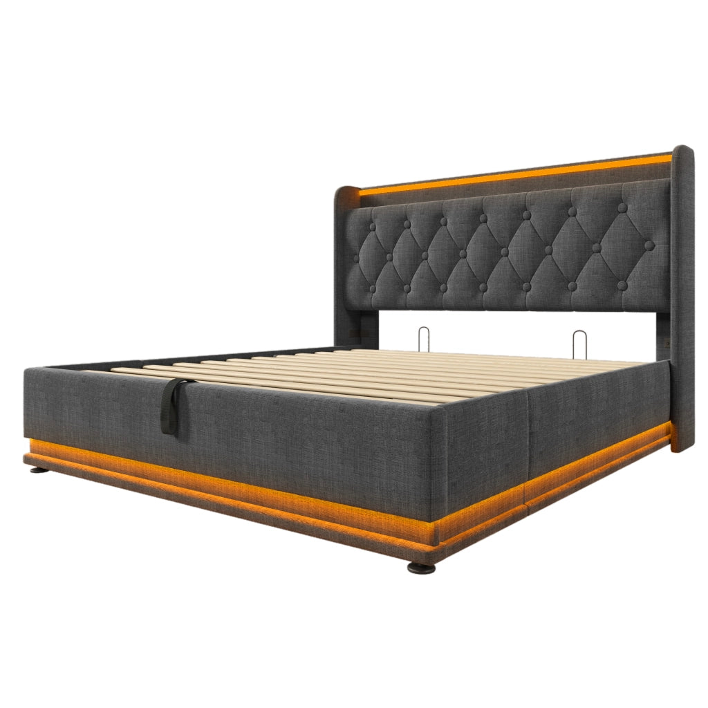 Letto contenitore matrimoniale 140x200 grigio con LED