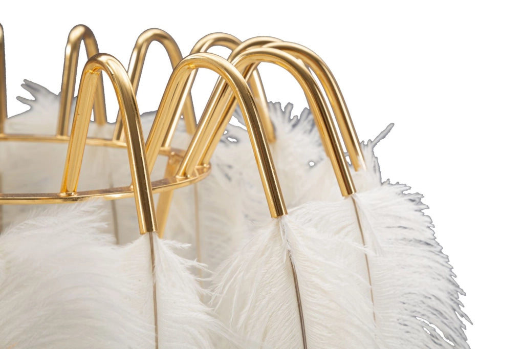 Lampada da Tavolo Feather Stand Ø40x60 cm in Ferro e Plastica Oro e Bianco