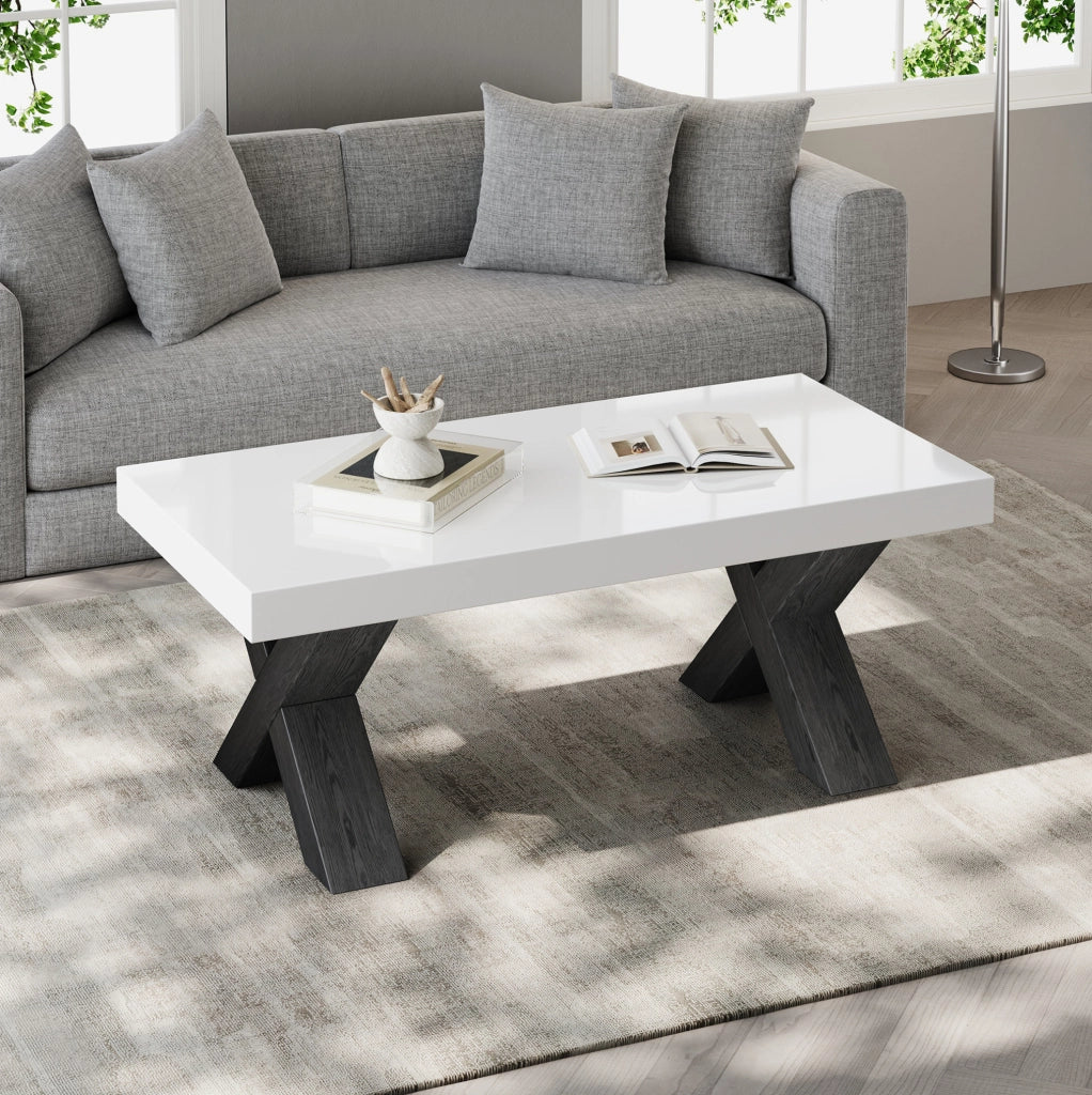 TAVOLINO DA CAFFÈ Rettangolare 100x50x40 cm Bianco/Nero in MDF