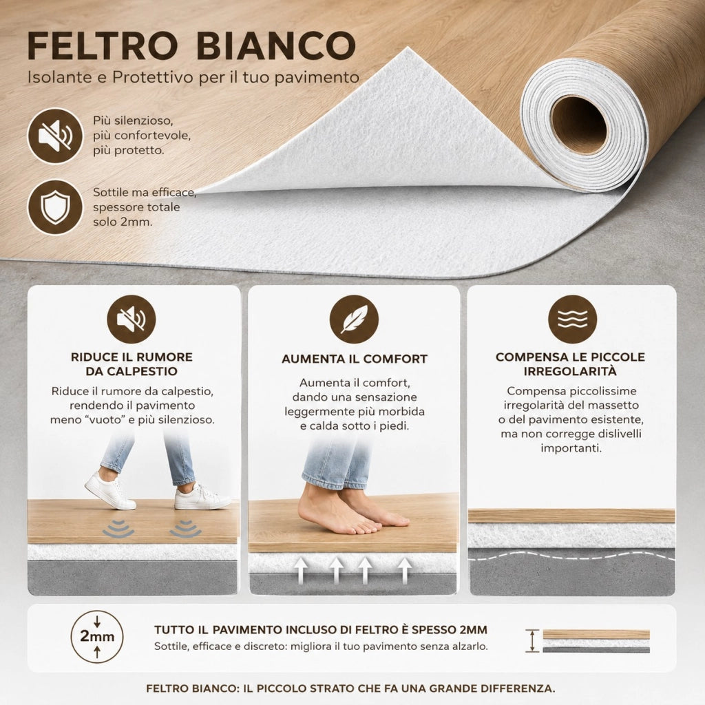 2 x 15 m (30 m²) Pavimento Vinilico a Rotolo Effetto Legno Rovere Tortora – Spessore 2 mm con Feltro Fonoassorbente