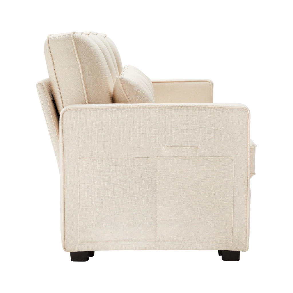 Divano 4 Posti in Tessuto con Braccioli e Cuscini ¨C MINIMAL ¨C Beige/Grigio/Verde
