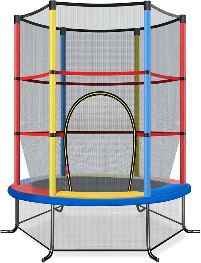Trampolino Elastico Bambino in Acciaio, Tappeto Elastico Bambini da Esterno e da Interno, con Rete e Cusicnetti Antiscivolo