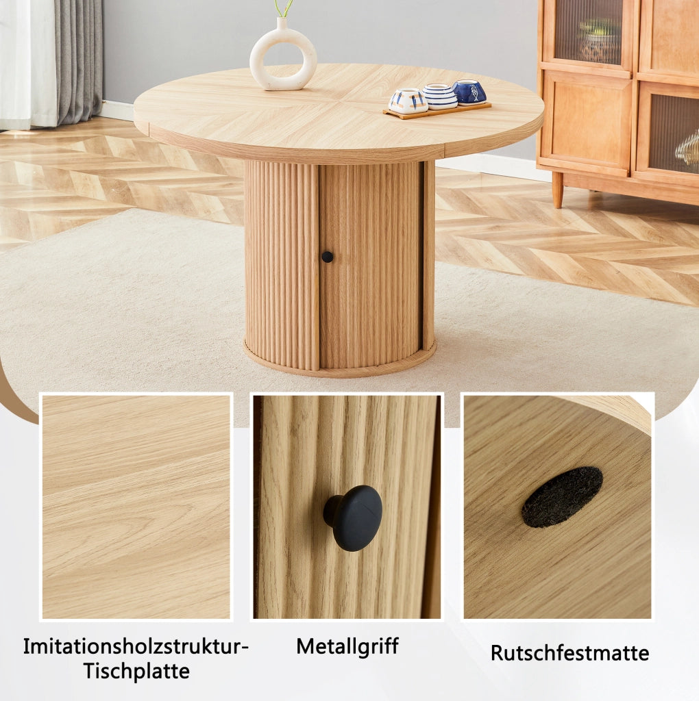 Tavolo da pranzo rotondo Ø115 cm con base contenitore in MDF