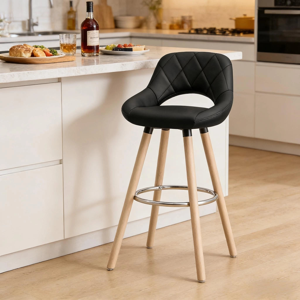 SGABELLO Bar con Schienale 68 cm Nero in Similpelle e Legno