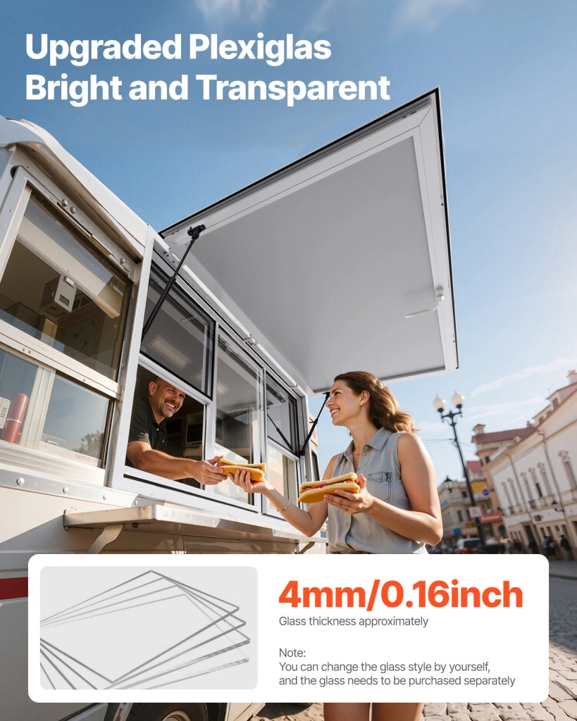 Finestra per Camion di Cibo e Food Truck in Lega di Alluminio 1524x915 mm Sportello di Servizio con 6 Finestre Scorrevoli Apertura a 85 Gradi Robusto