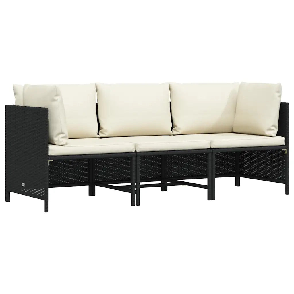 Divano da Giardino a 3 Posti con Cuscini in Polyrattan Nero 313513