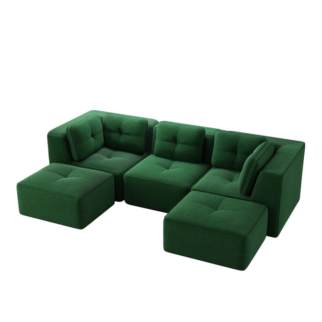 Divano Angolare Modulare con Penisola ¨C MINIMAL ¨C Velluto a Coste Verde, 3 Posti