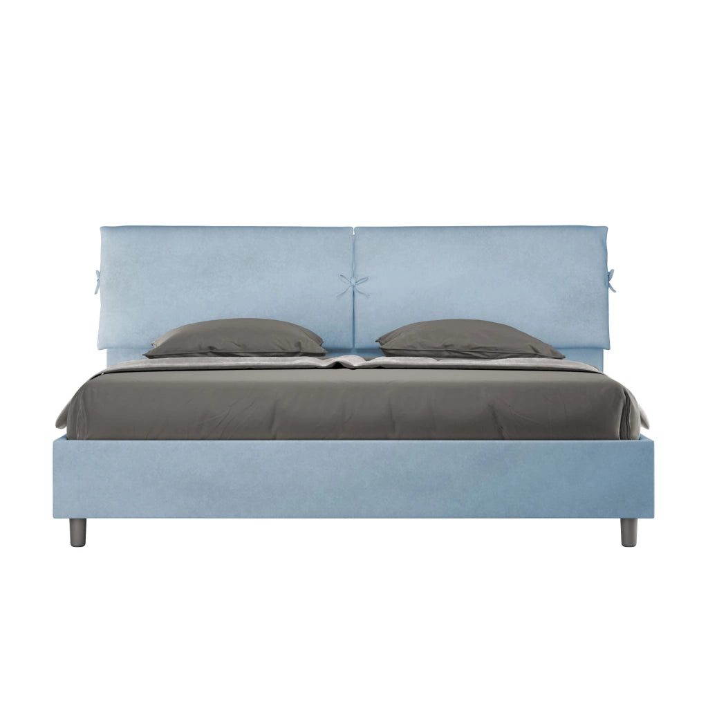 BS COM Letto matrimoniale king size contenitore imbottito 180x210 microfibra azzurro
