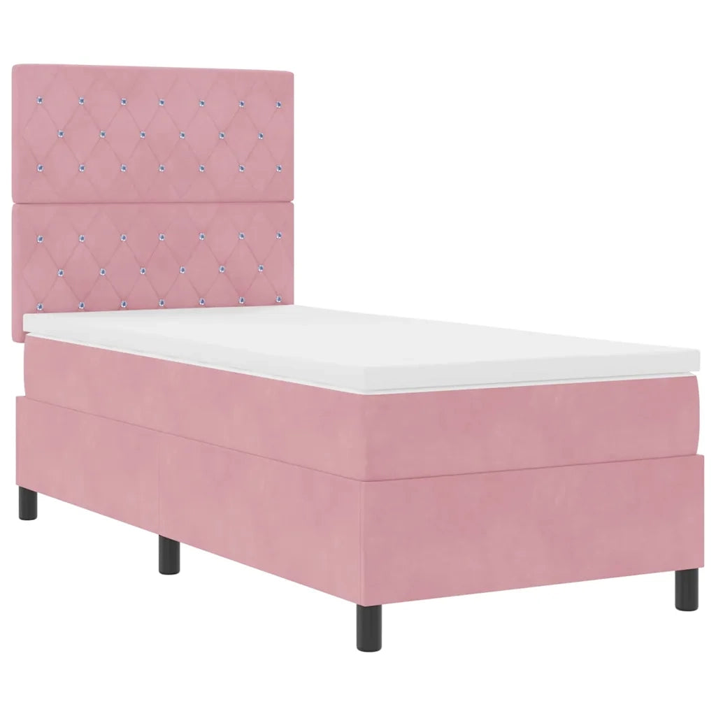 Letto a Sorgente LED con materasso Rosa 100 x 200 cm Tessuto