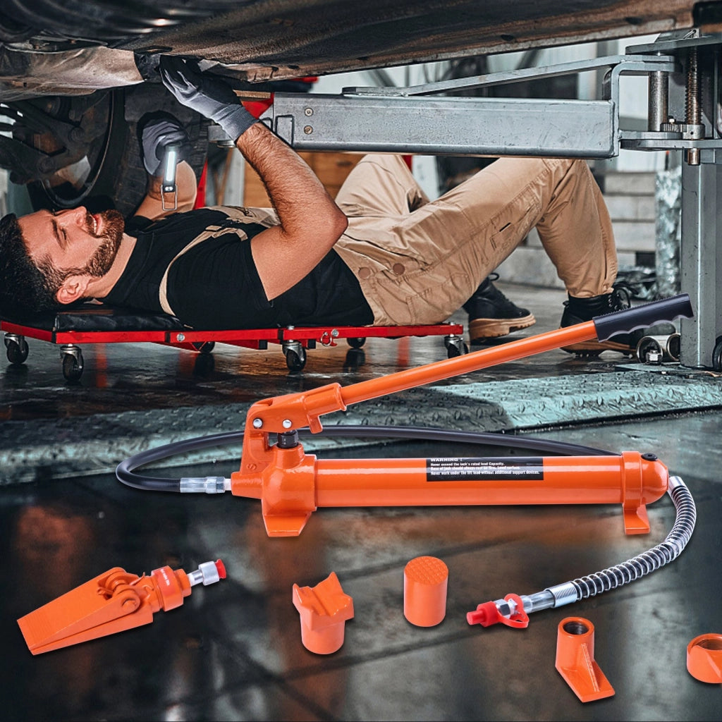 Martinetto Idraulico 12T, Pressa Idraulica Portatile per Carrozzeria, Telaio e Costruzione Auto, Corsa 132 mm, Tubo Olio 1,4 m e Custodia Resistente
