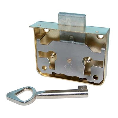 SERRATURA X MOBILI AD APPLICARE - ACCIAIO D.OTTONATO 1 LEVA +CHIAVE AMBIDX E.MM 35- 5 pezzi
