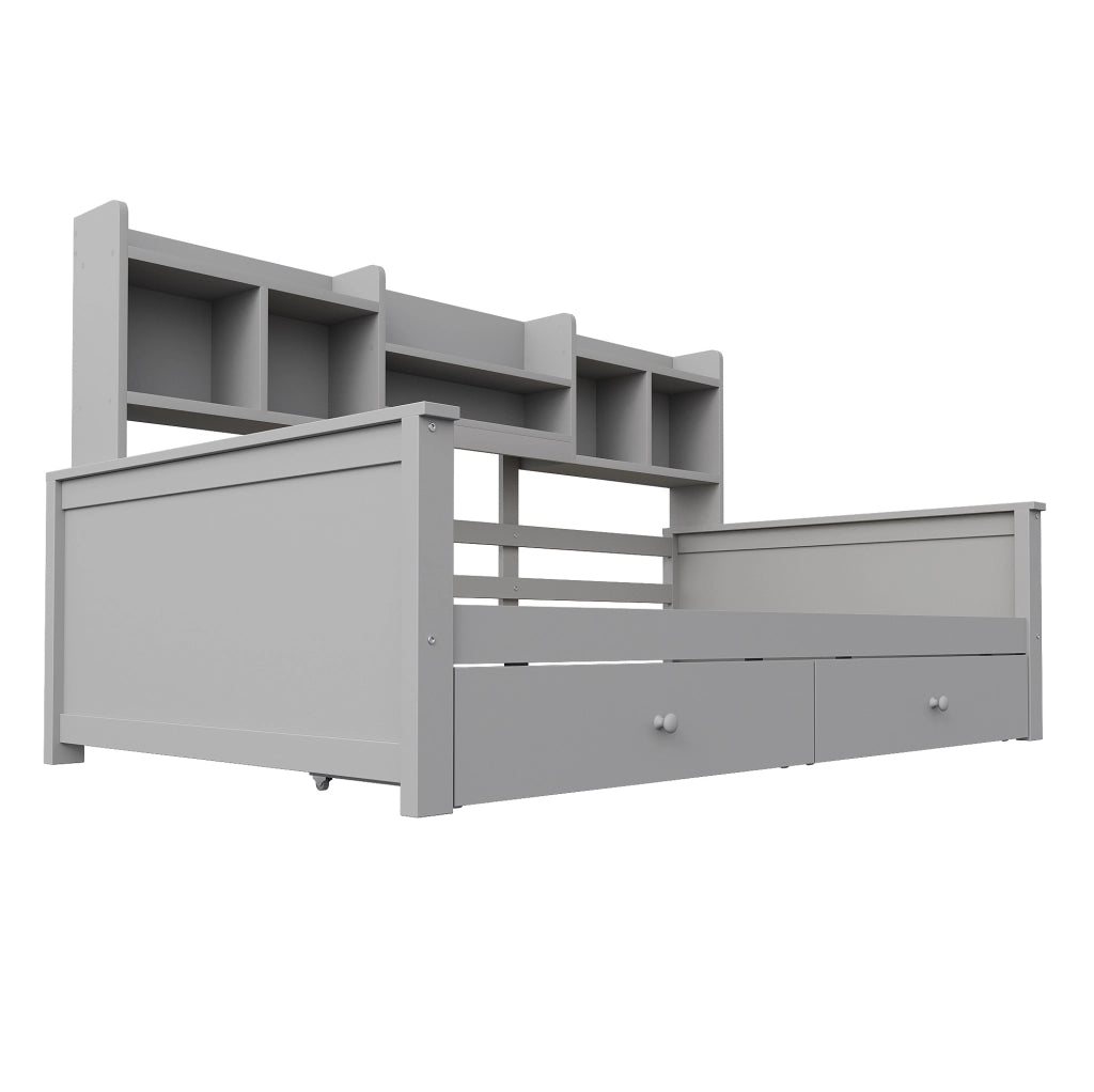 Letto divano 90x200 cm grigio con cassetti e ripiani laterali