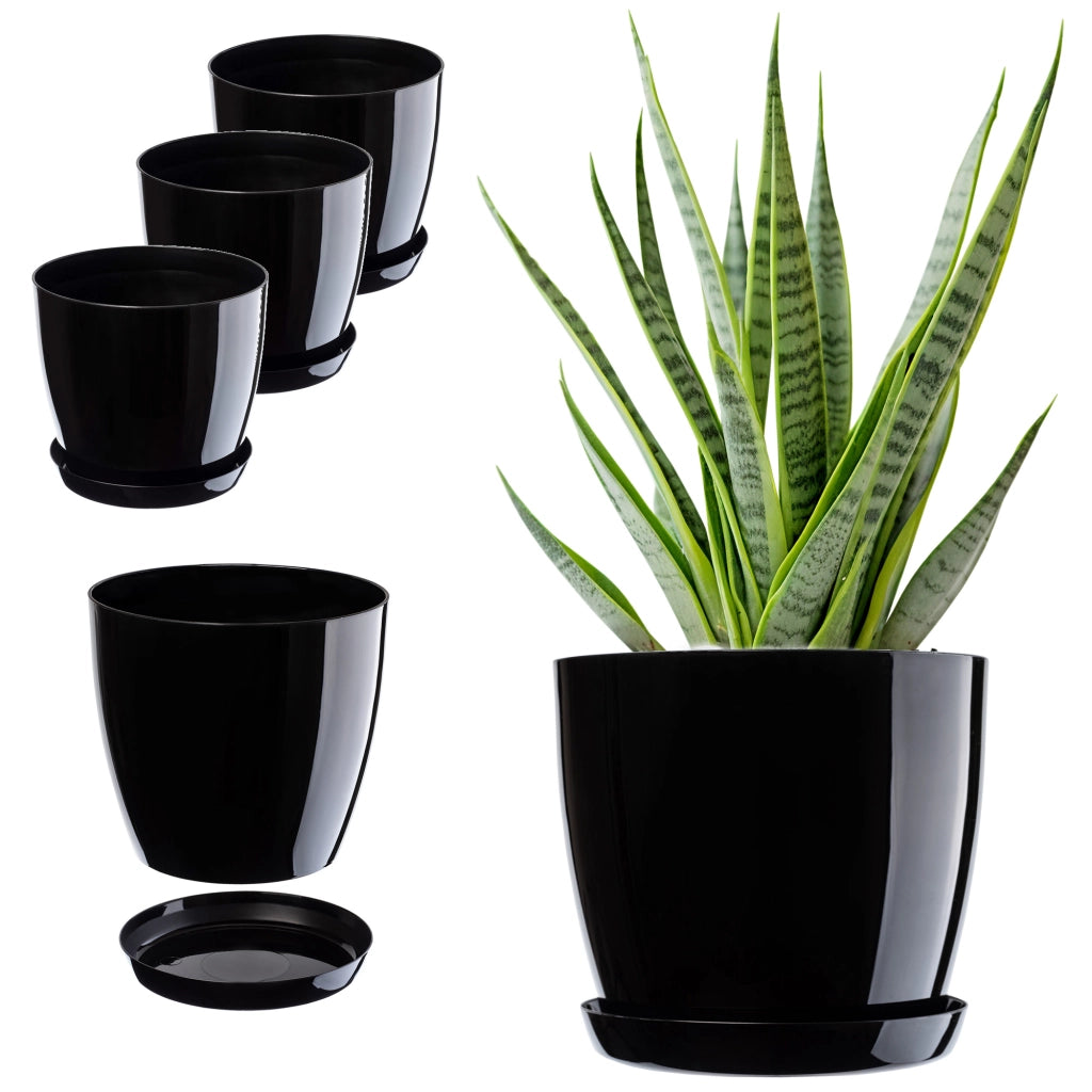 Vaso da fiori KADAX, fioriera, coperchio, 28 cm, supporto per fiori, plastica nera, 3 pezzi.