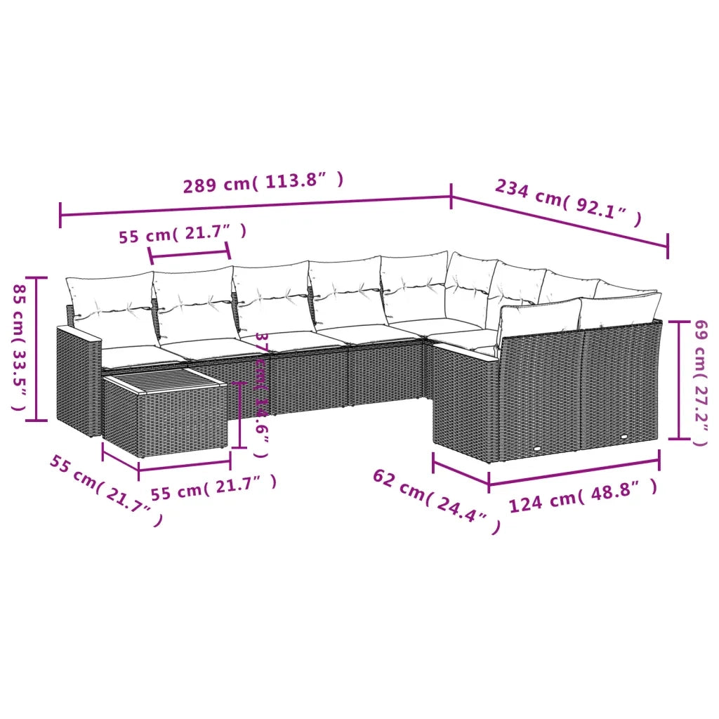 Set Divani da Giardino 10pz con Cuscini in Polyrattan Nero 3226315