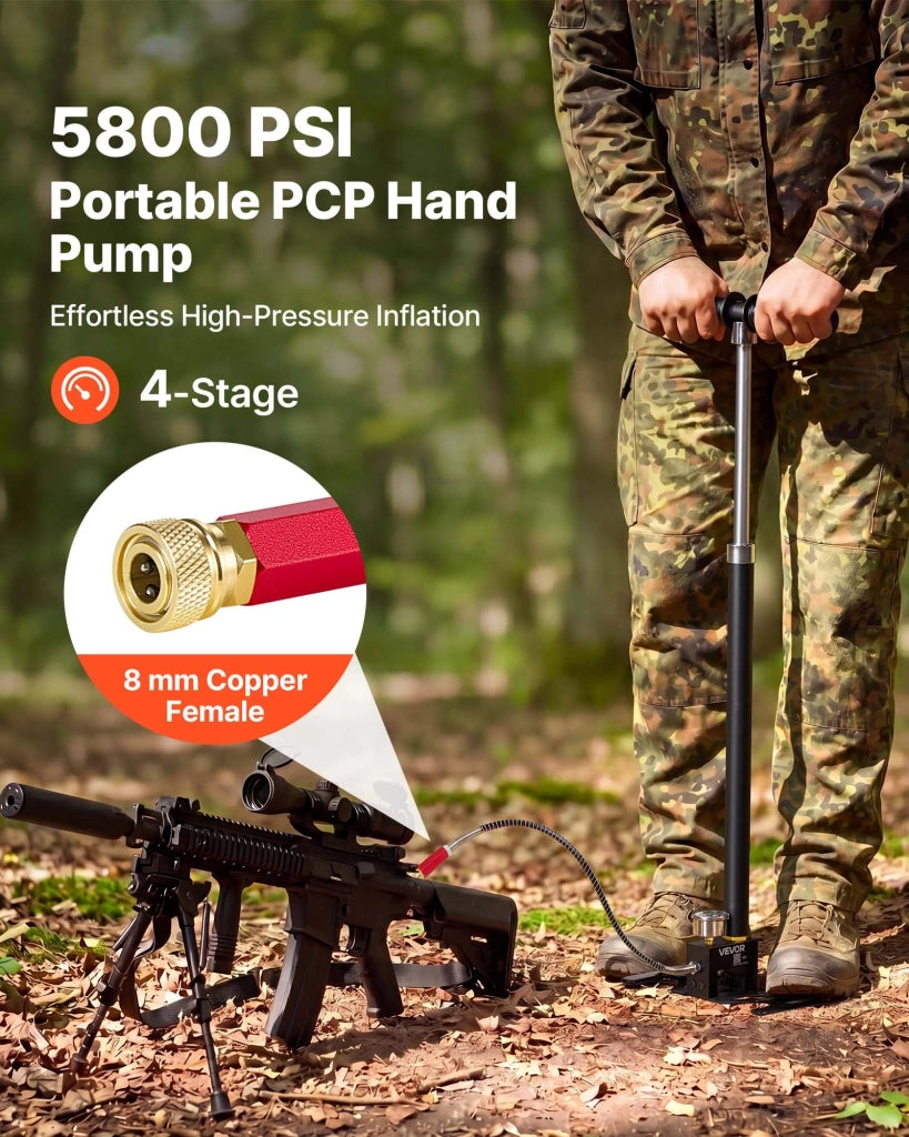 Pompa Manuale PCP 4 Stadi ad Alta Pressione Portatile Max 40 MPa con Manometro e Filtro Tubo 56 cm per Bici Officina Fai da Te