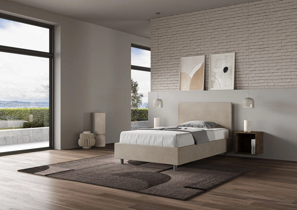 Letto Singolo 90x190 cm con Rete e Contenitore Adele Sabbia