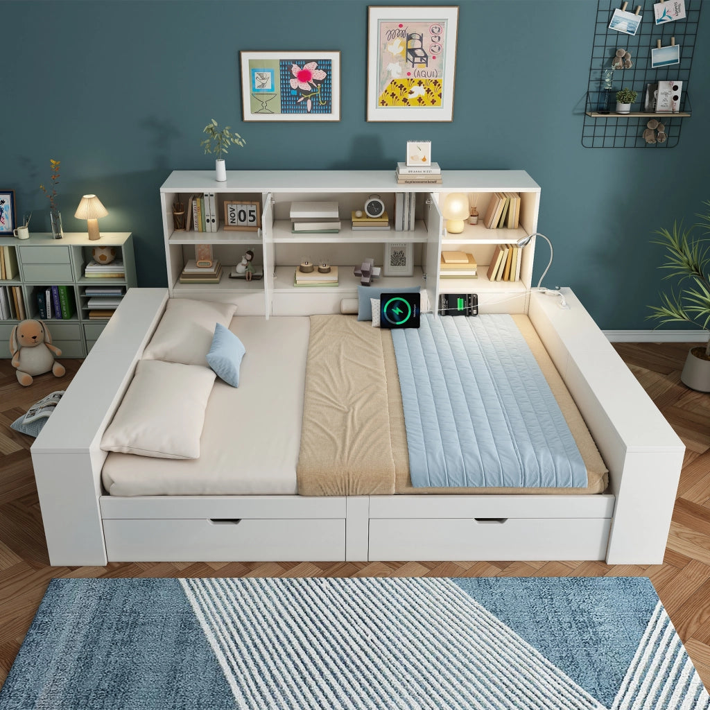 Letto con cassetti bianco 140 x 200 cm